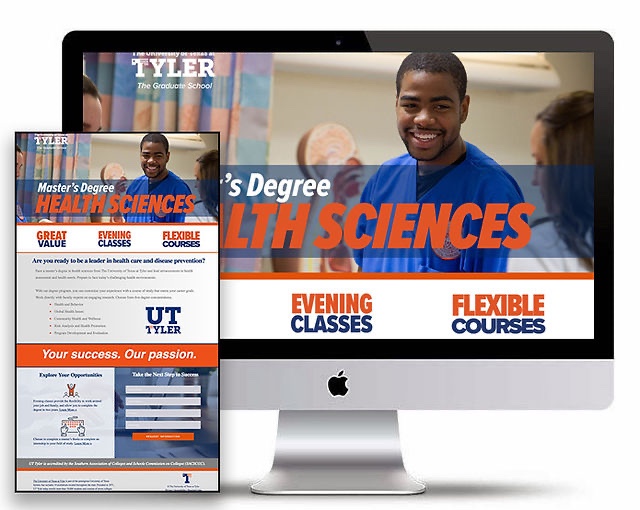 UT Tyler website landing pages for ads design example
